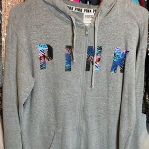 Victoria's Secret Gray Hoodie with Multicolor Lettering